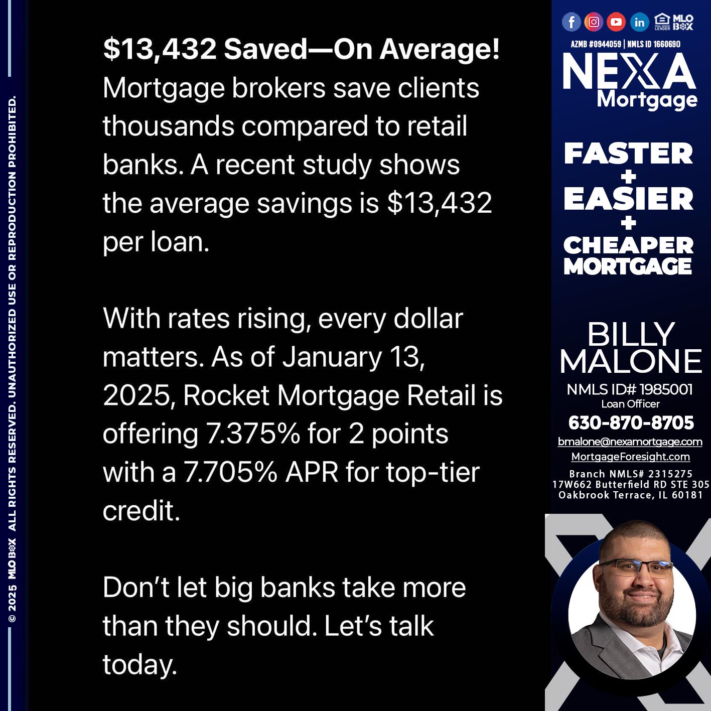 saved on average - Billy Malone -Loan Officer