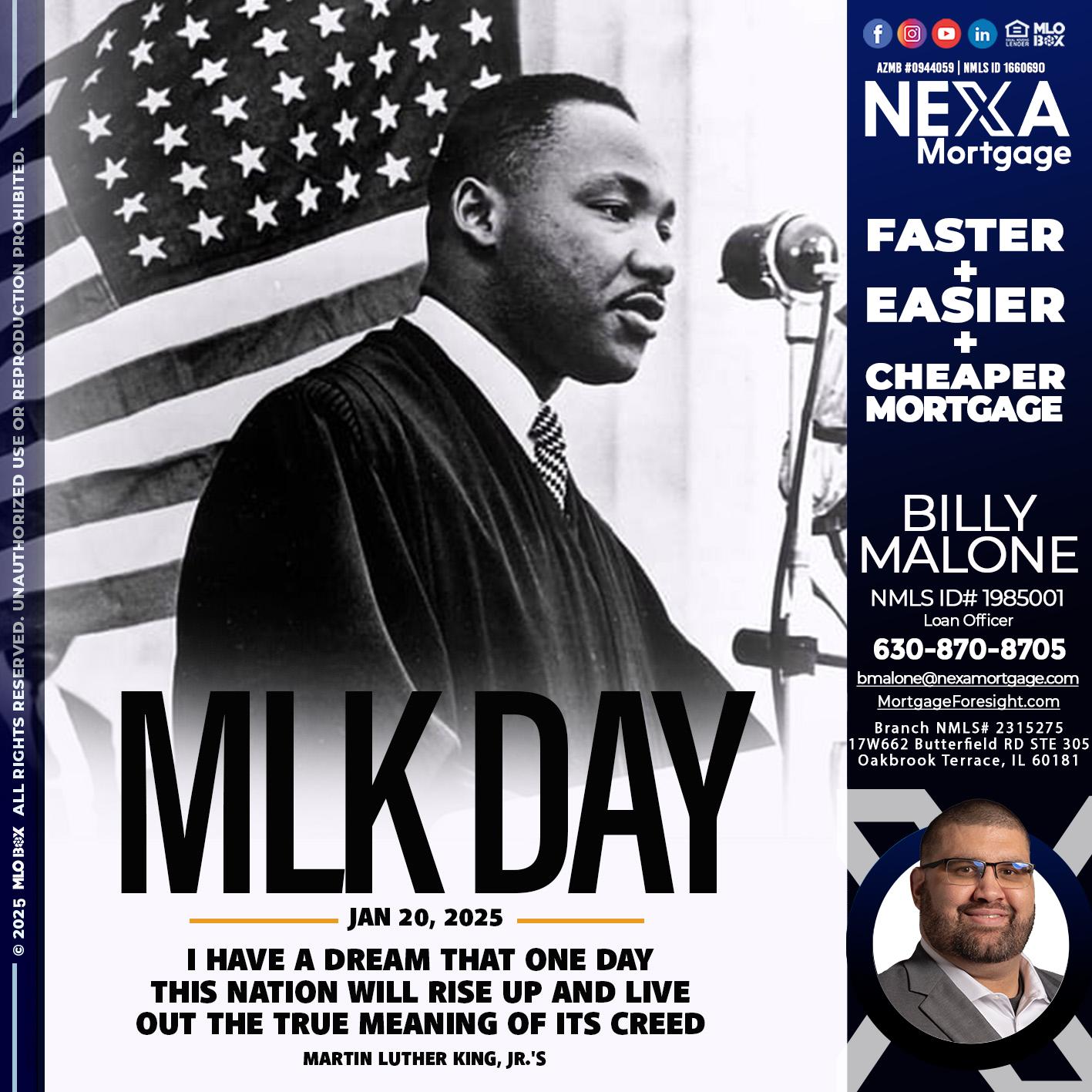 MLK DAY - Billy Malone -Loan Officer