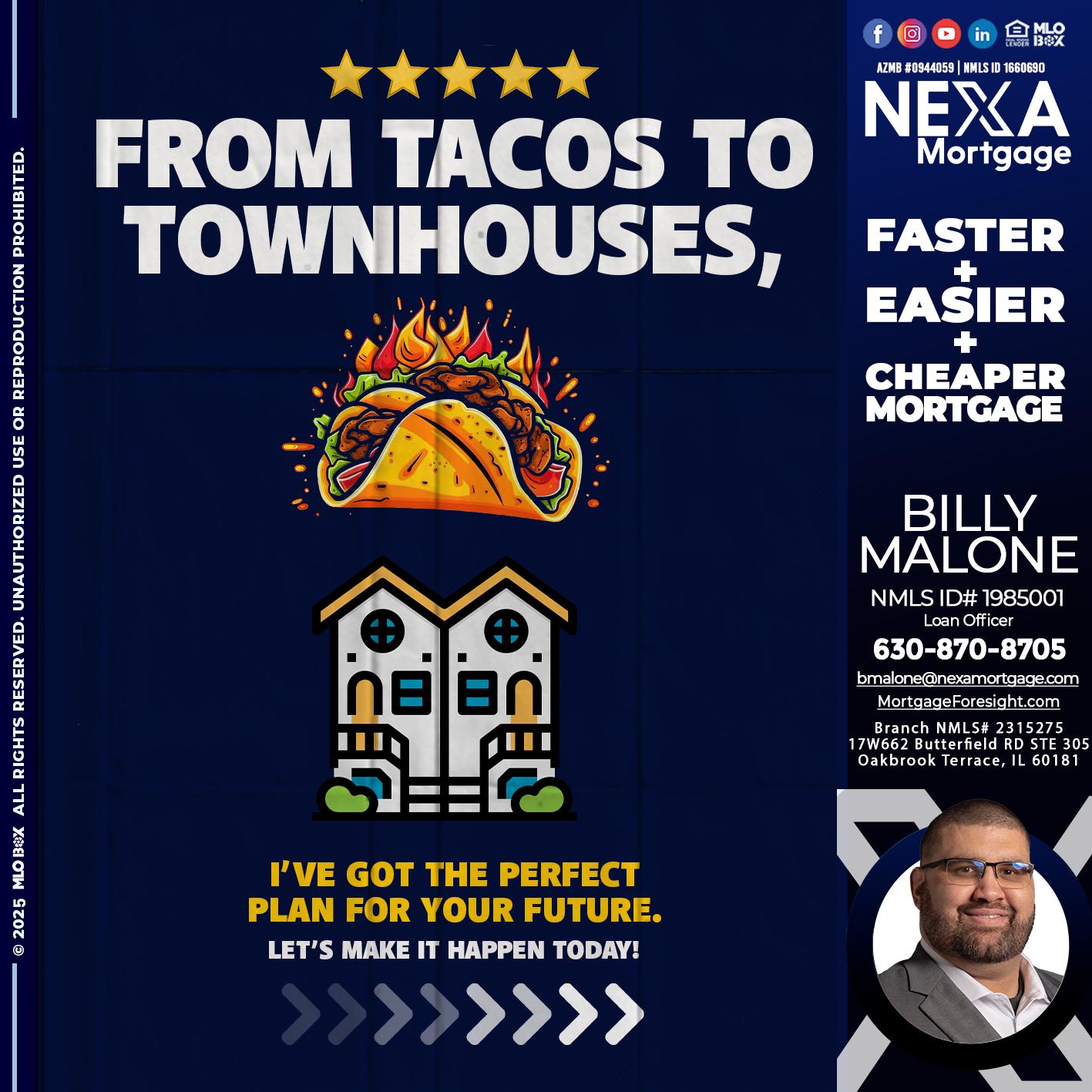 from tacos to townhomes - Billy Malone -Loan Officer