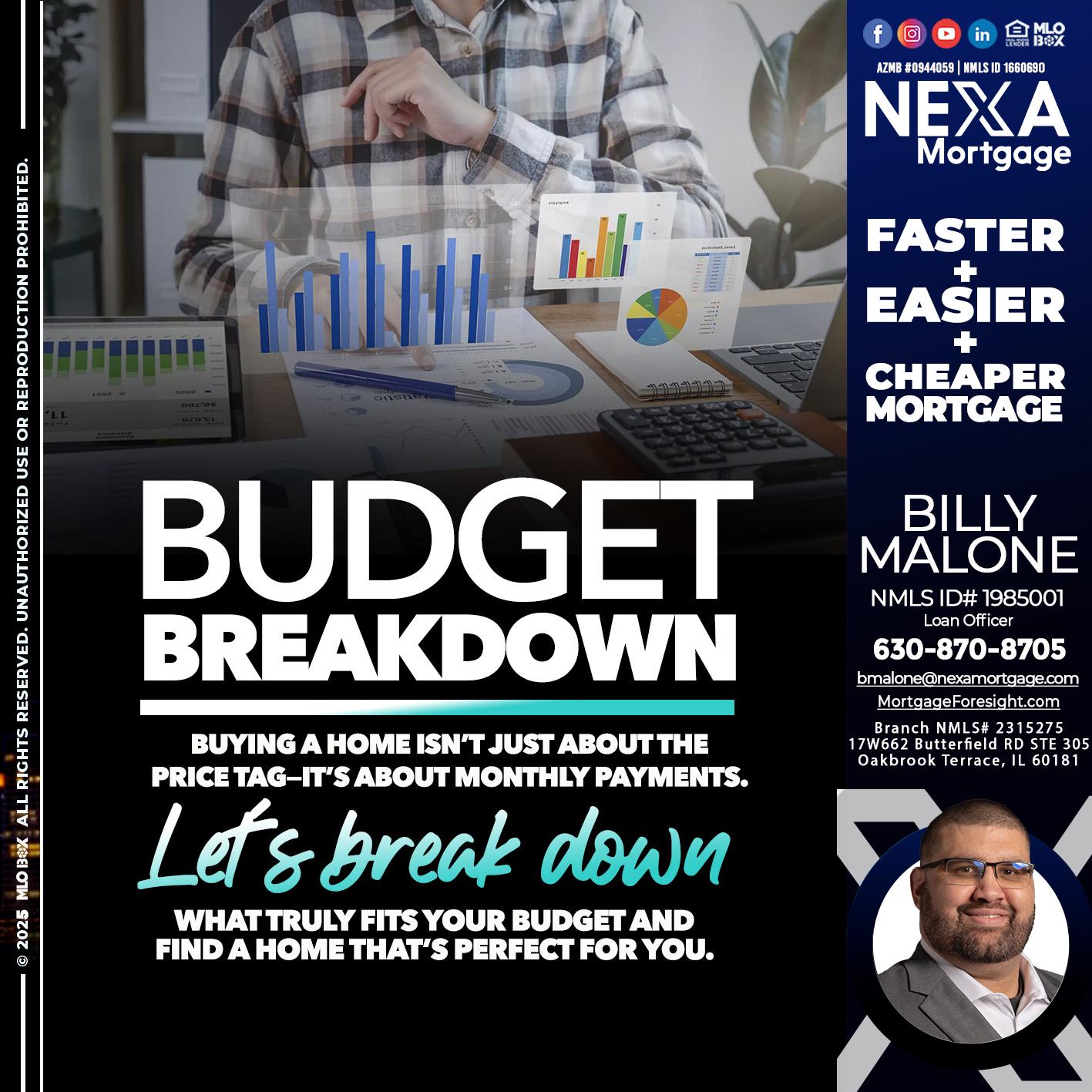 BUDGET BREAKDOWN - Billy Malone -Loan Officer