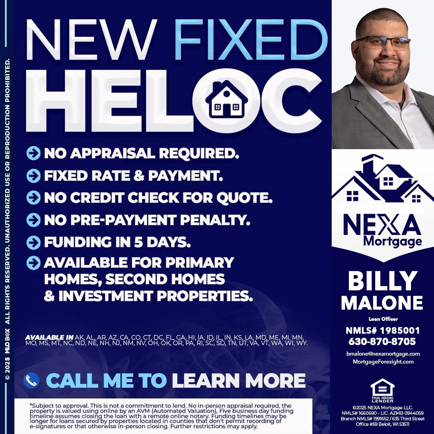 NEW FIXED HELOC - Billy Malone -Loan Officer