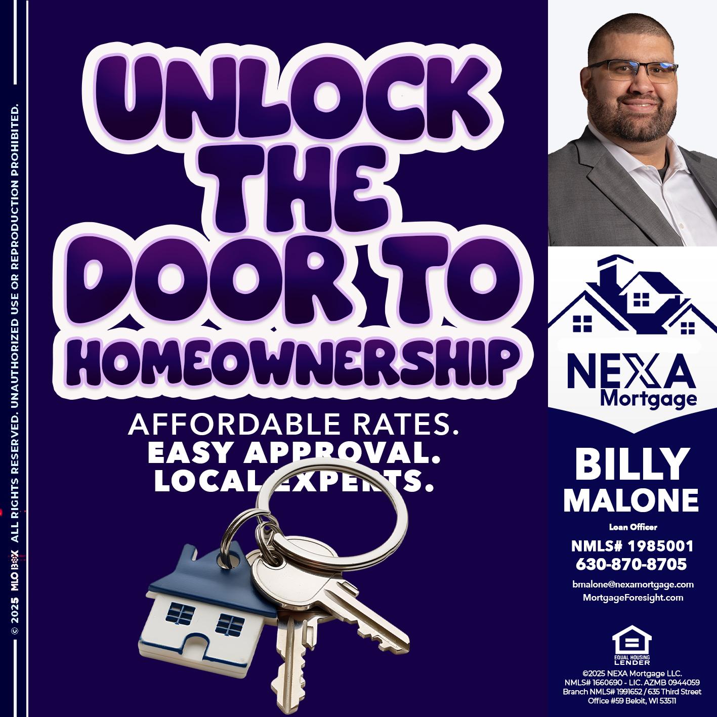 UNLOCK THE DOOR - Billy Malone -Loan Officer