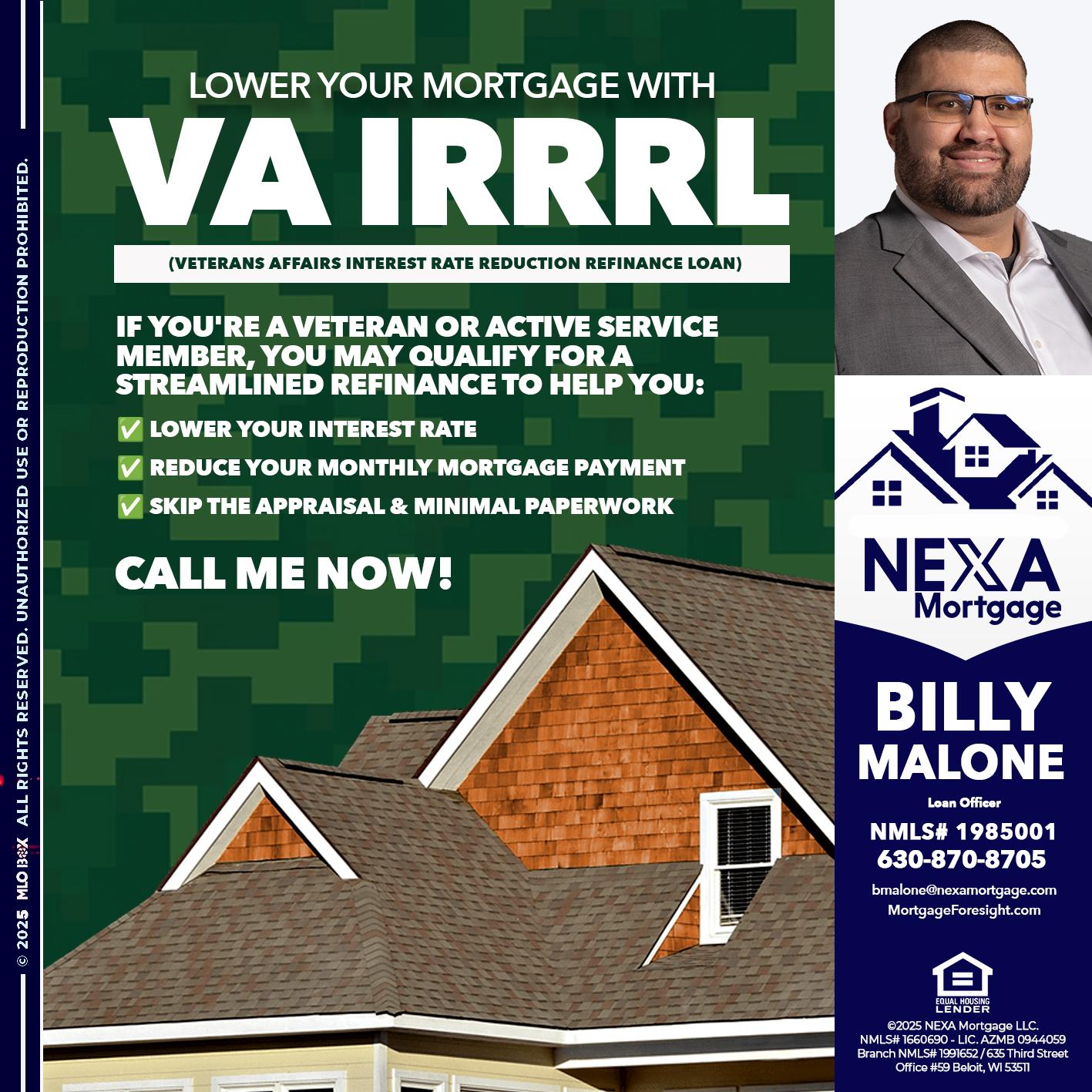 VA IRRRL - Billy Malone -Loan Officer
