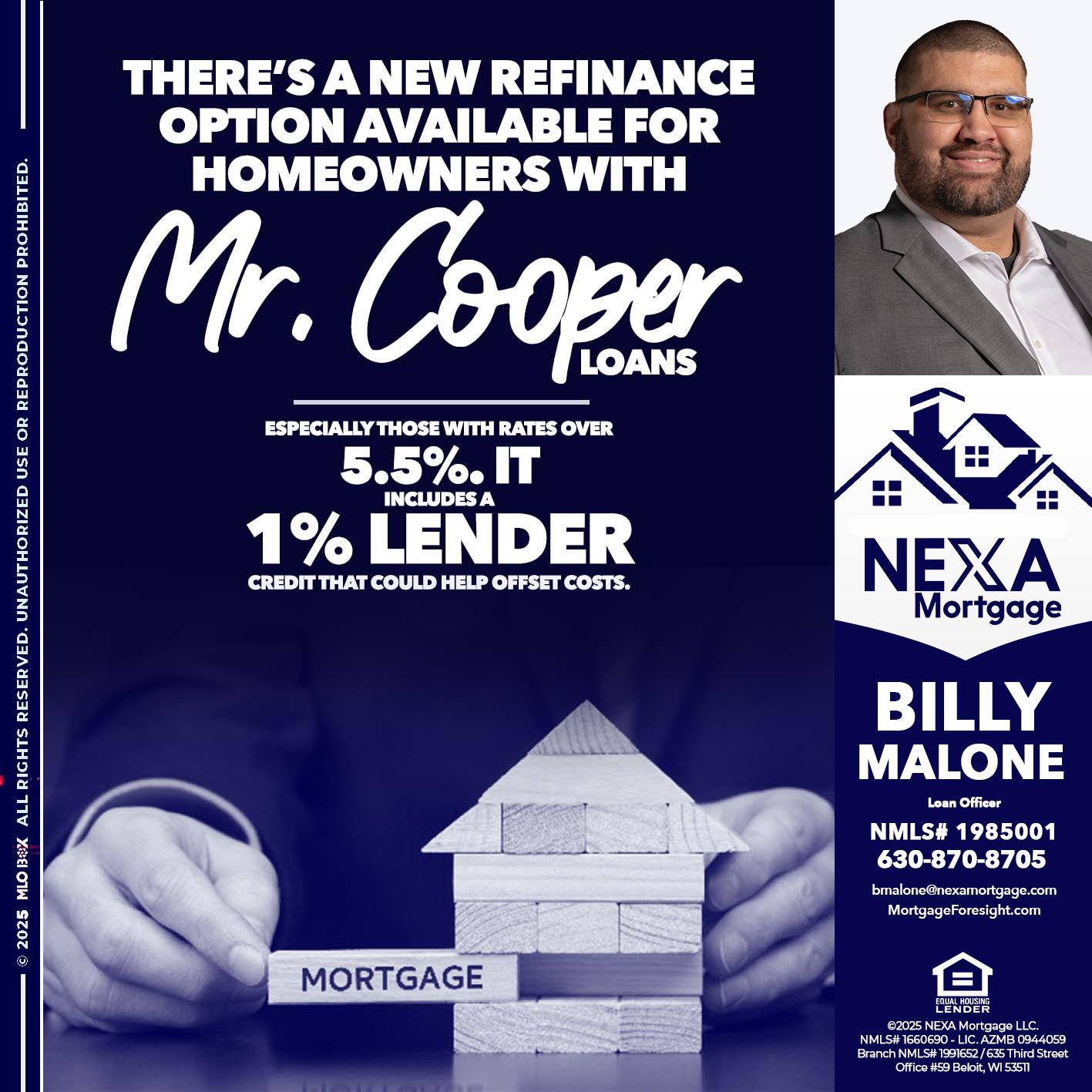 Mr. Cooper loans - Billy Malone -Loan Officer