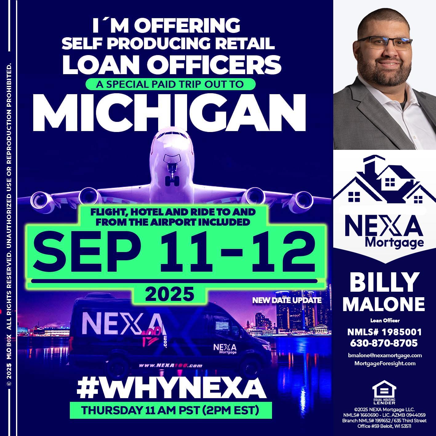 michigan sep 11-12 - Billy Malone -Loan Officer