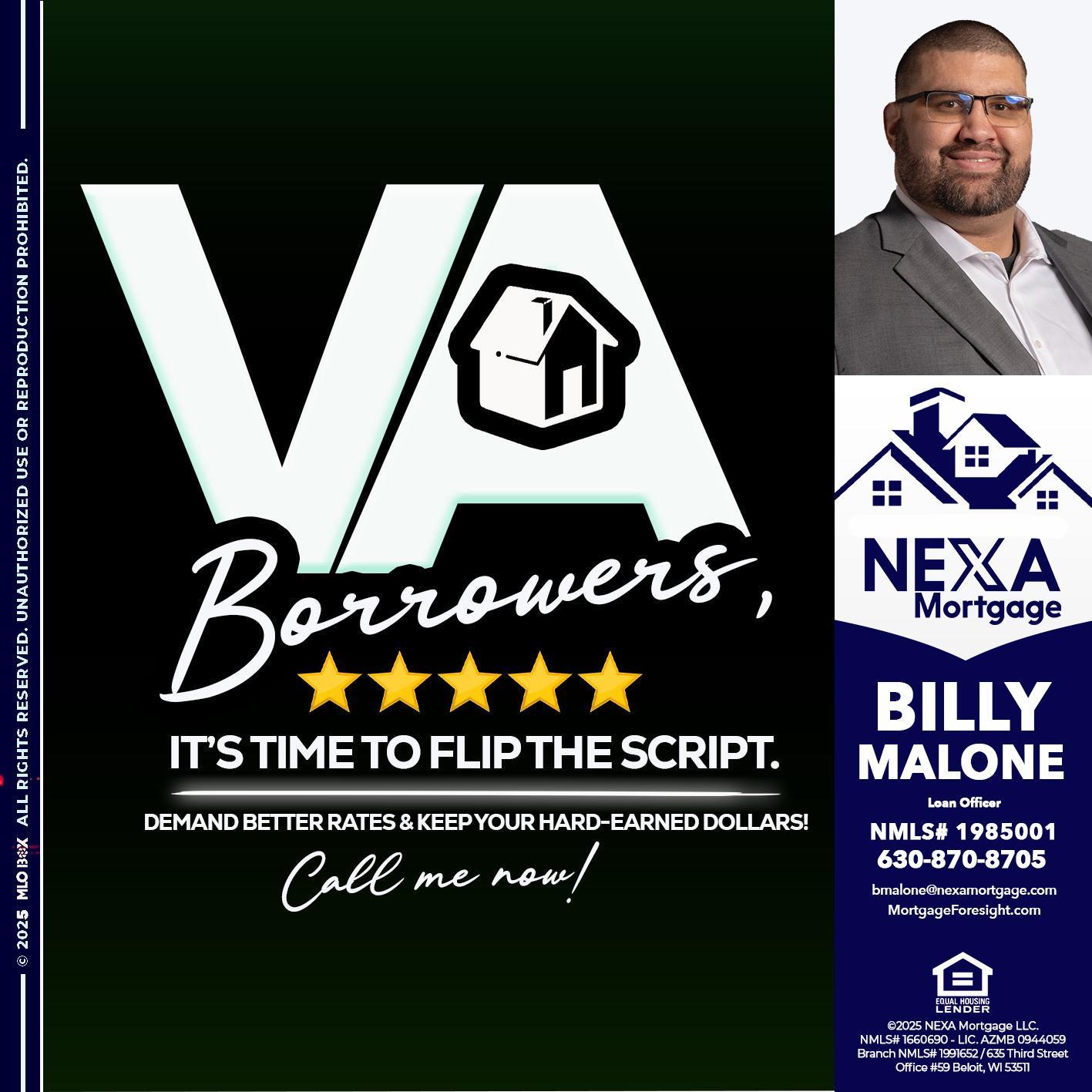 VA BORROWERS - Billy Malone -Loan Officer