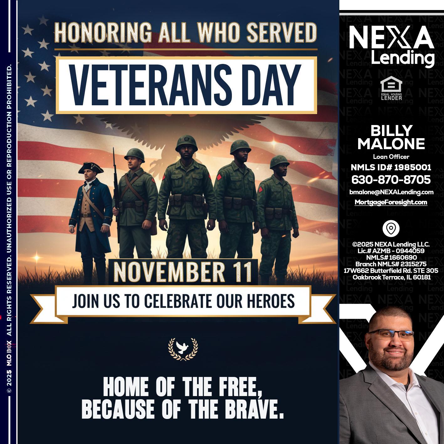 VETERANS DAY - Billy Malone -Loan Officer