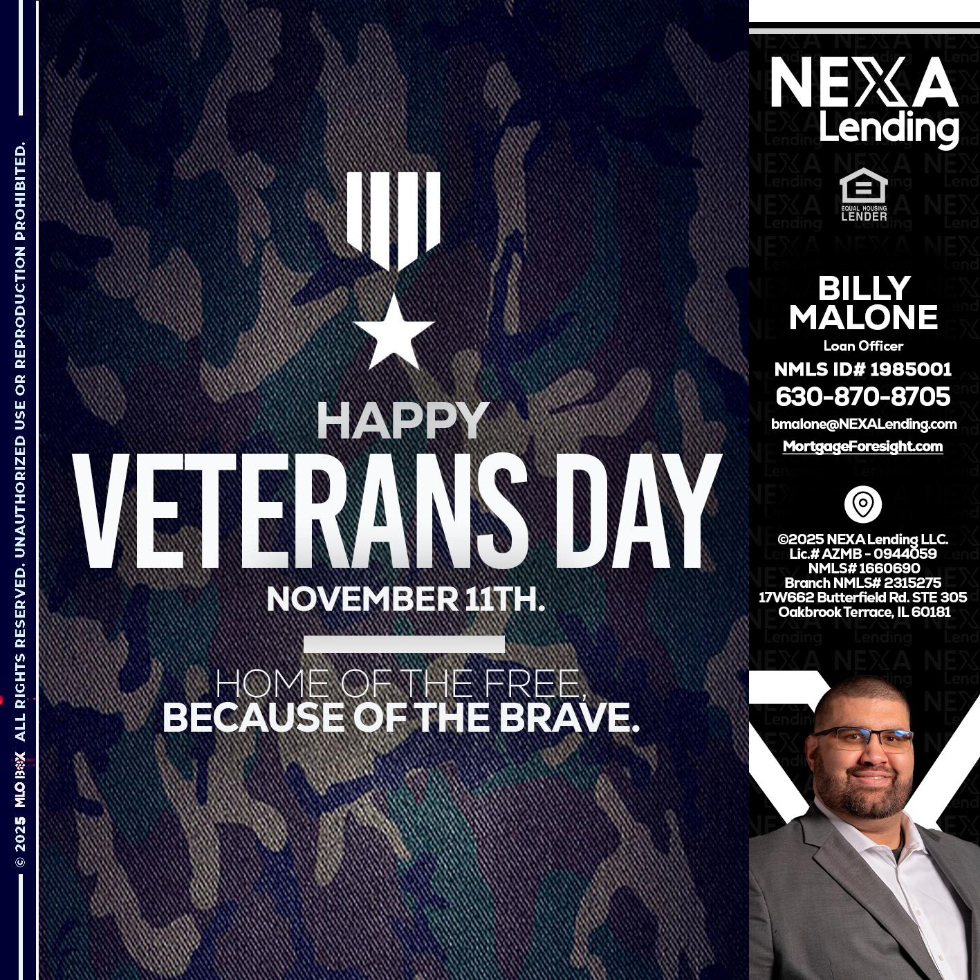VETERANS DAY - Billy Malone -Loan Officer