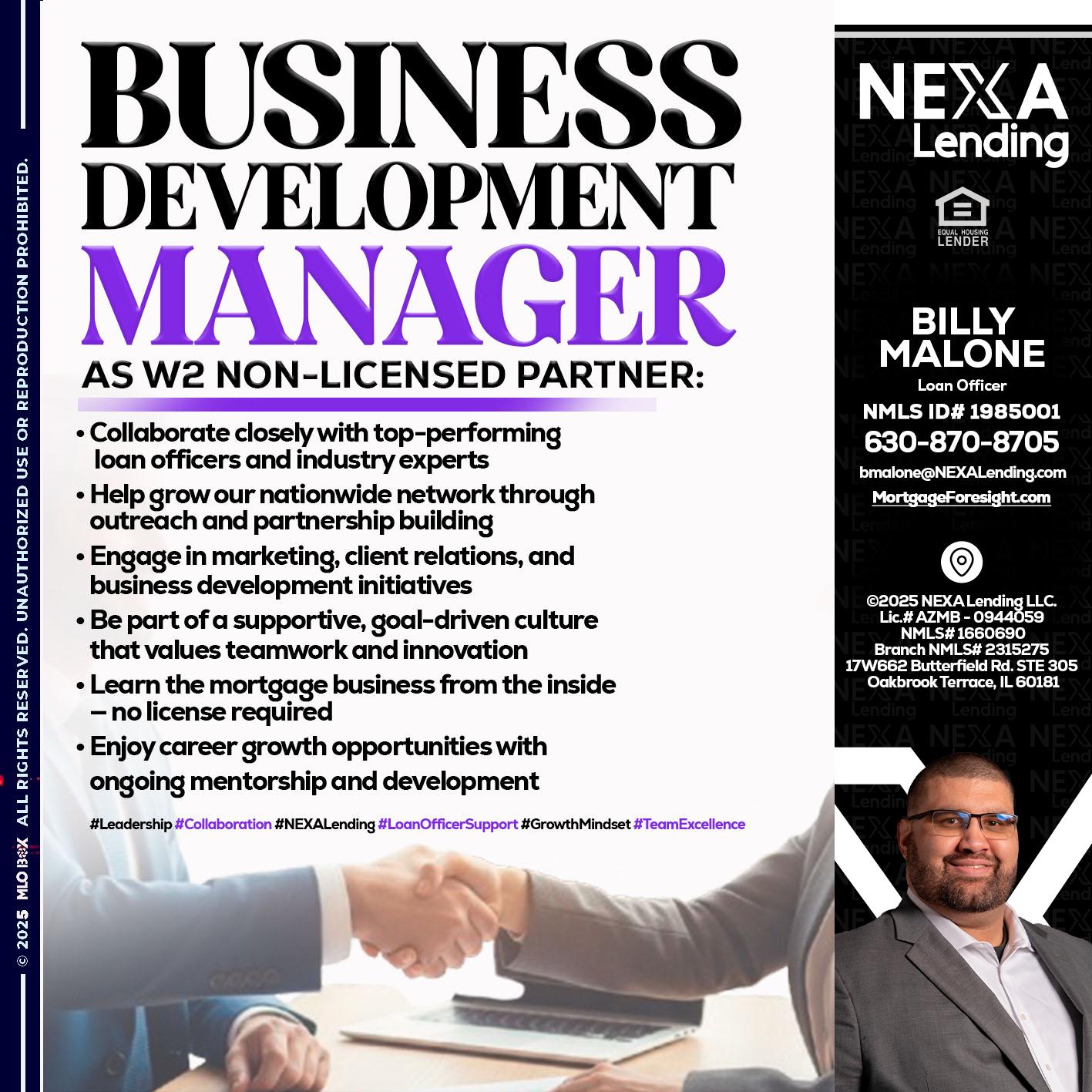 business development - Billy Malone -Loan Officer