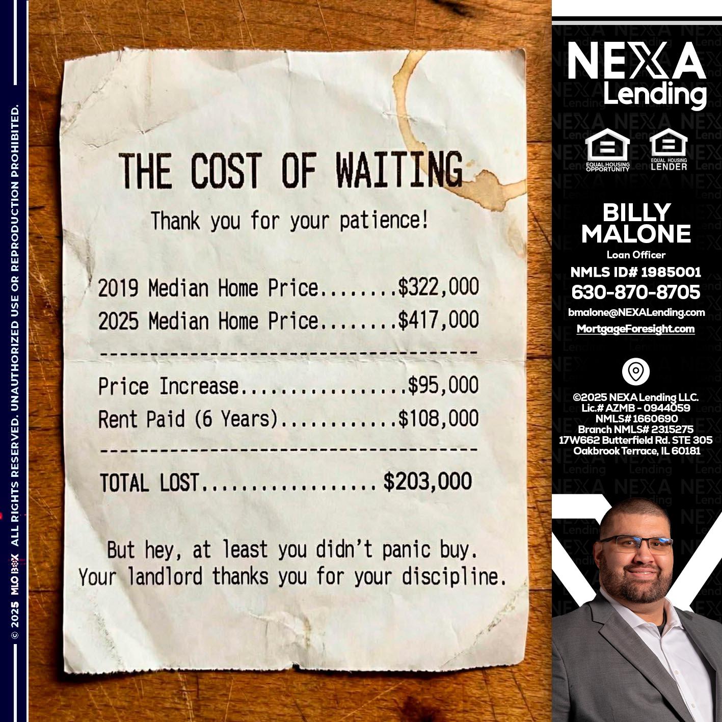 THE COST OF WAITING - Billy Malone -Loan Officer