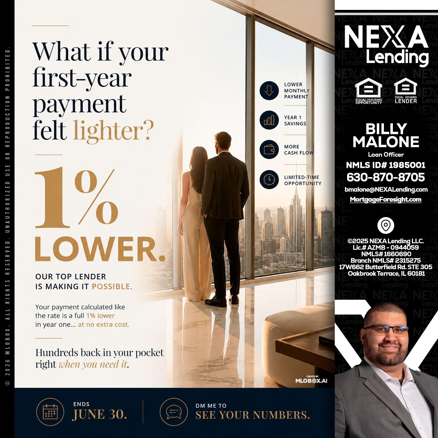 1% lower - Billy Malone -Loan Officer