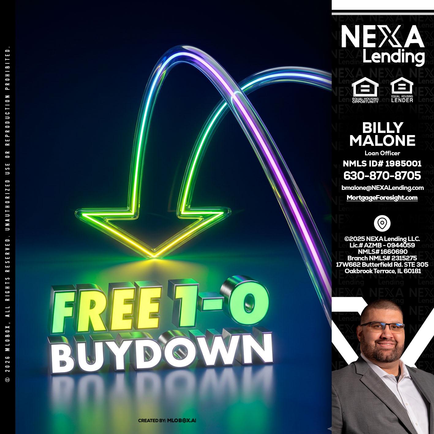 FREE 1-0 BUYDOWN - Billy Malone -Loan Officer
