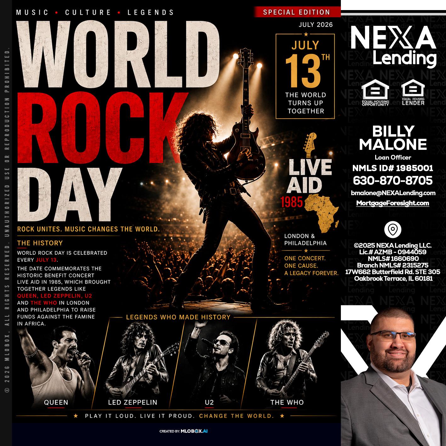 WORLD ROCK MUSIC DAY - Billy Malone -Loan Officer